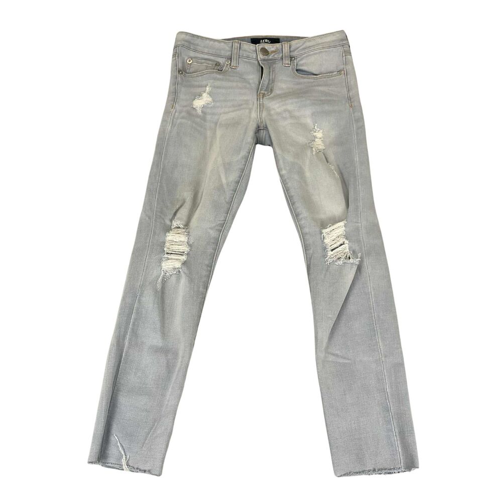AERO Jeans Womens 6 Skinny Mid Rise Distressed Blue Denim Y2K Festival
